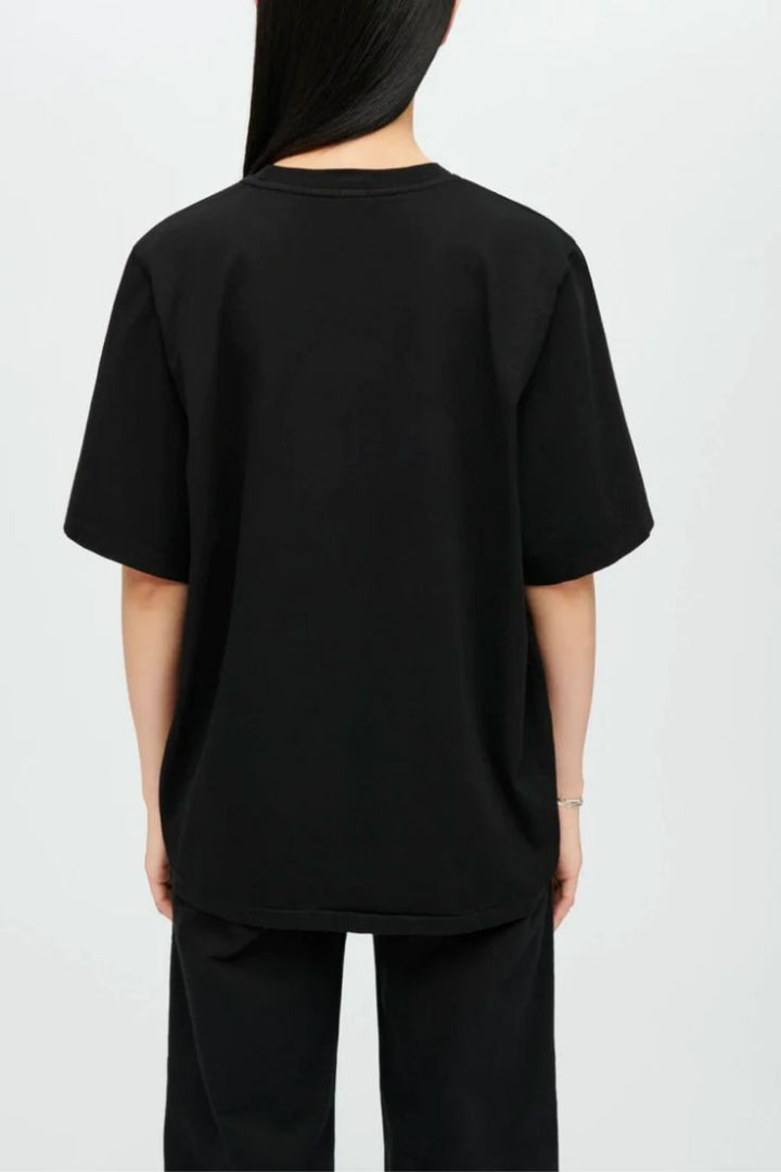 Black drop shoulder T shirt for women's