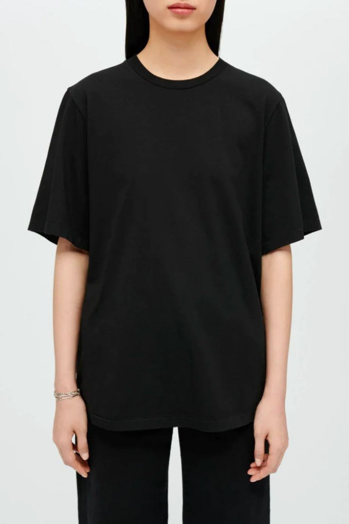 Black drop shoulder T shirt for women's