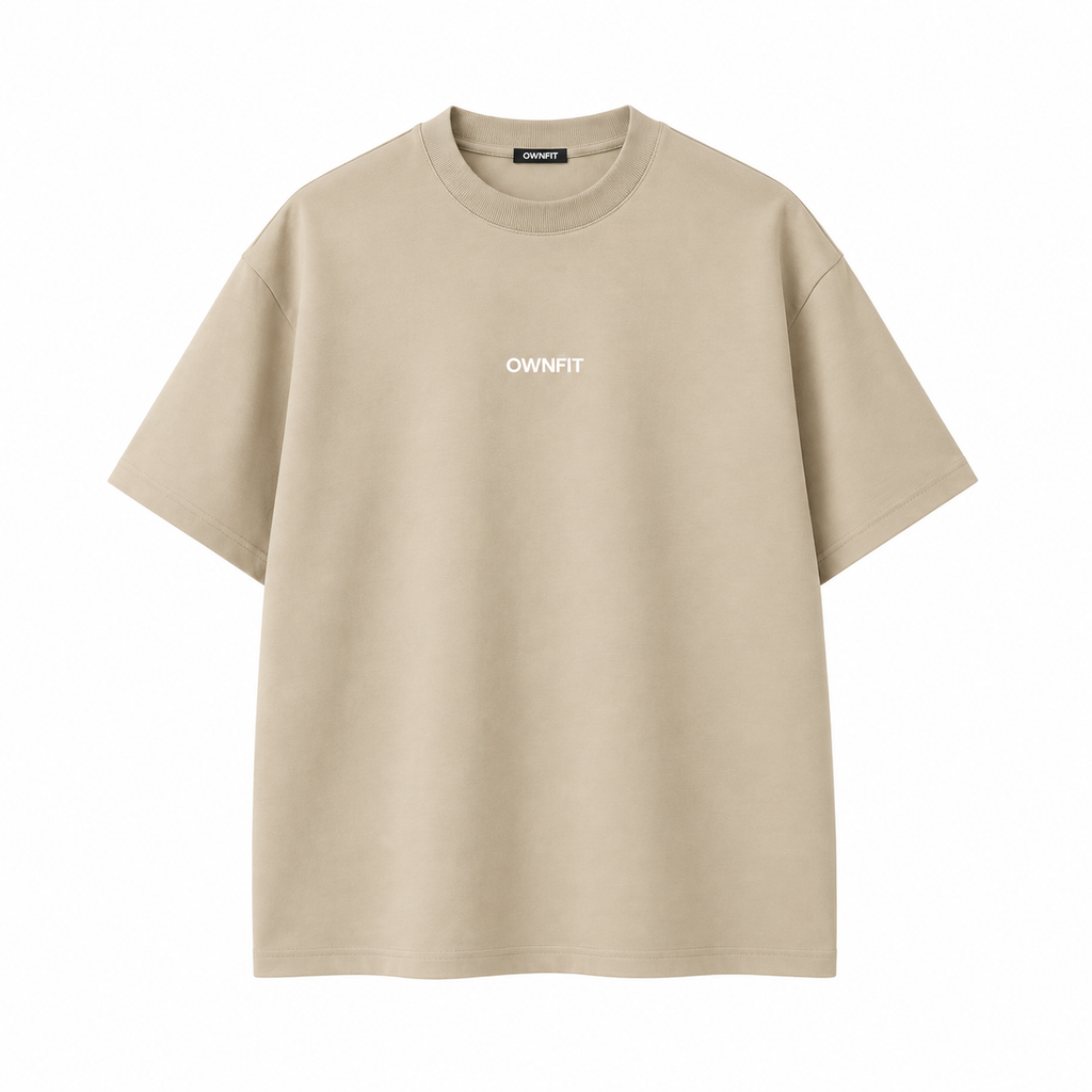 beige tee + plain white trouser