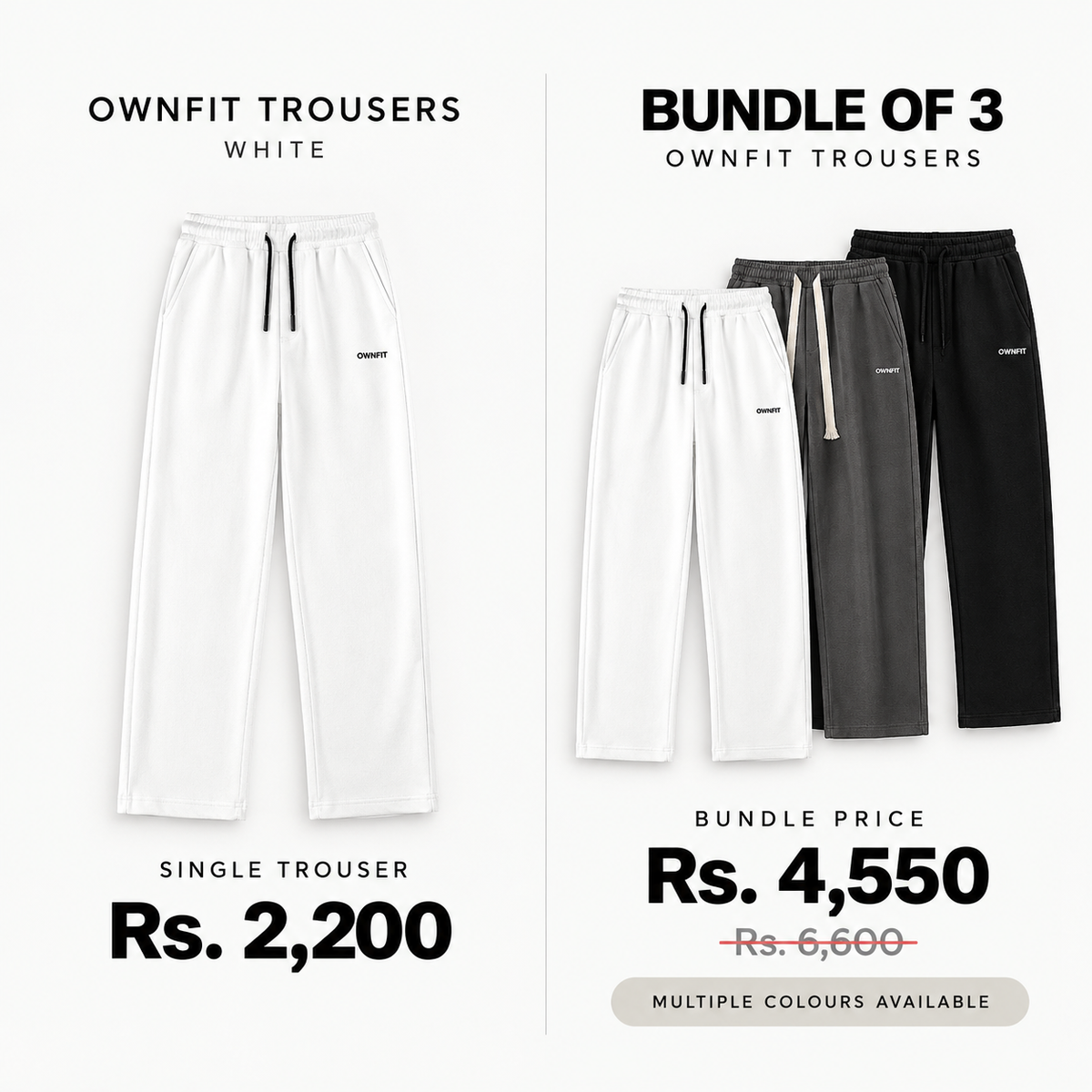 pack of three black grey white