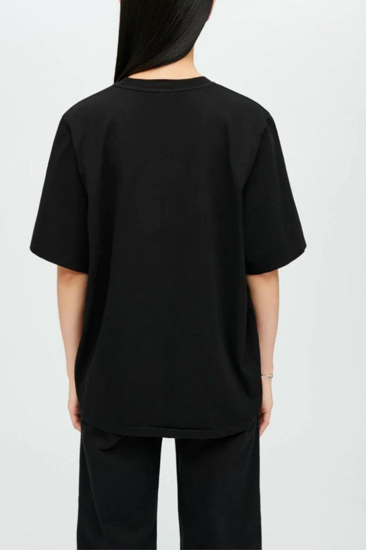 Black drop shoulder T shirt for women's