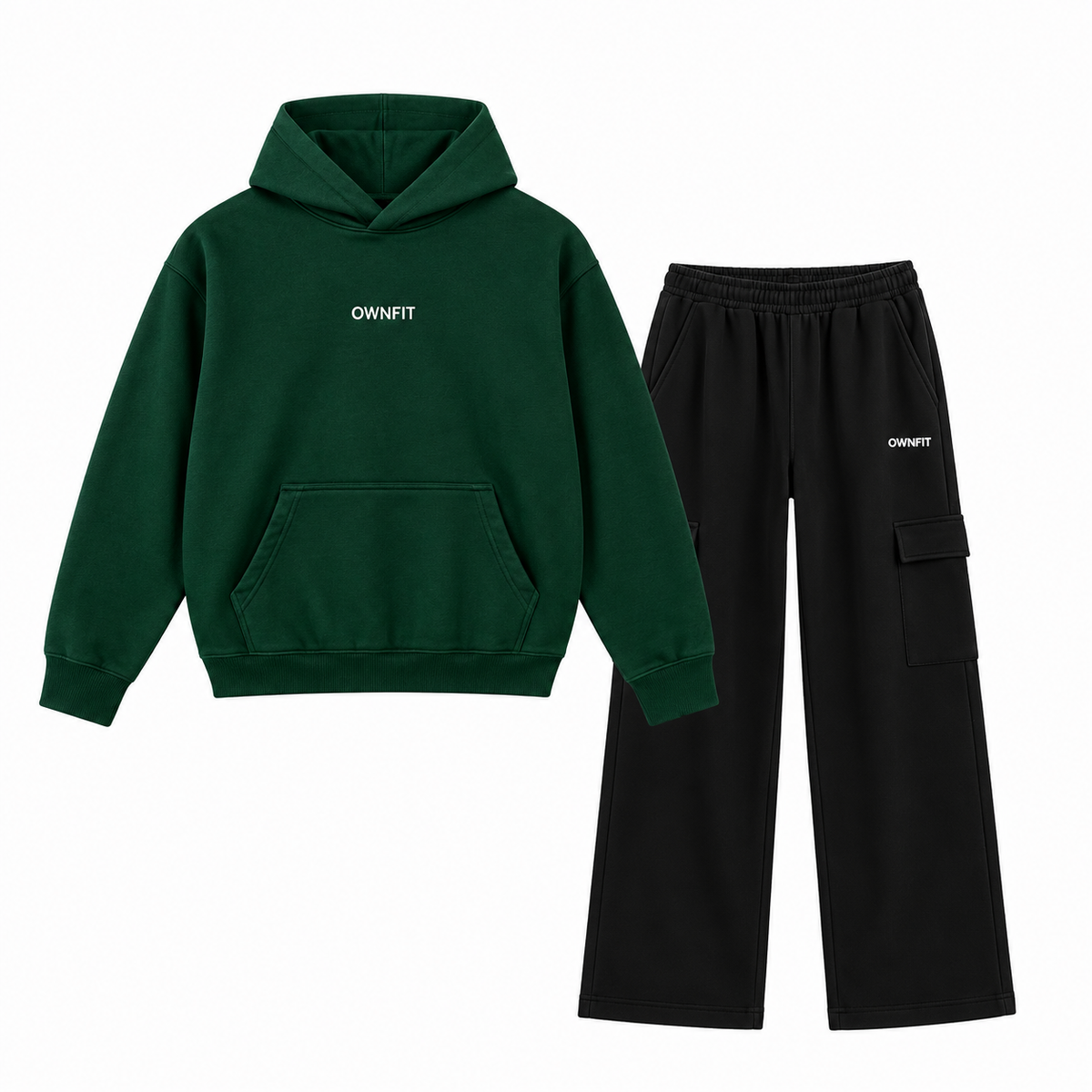 Deep green hoodie and black cargo trouser