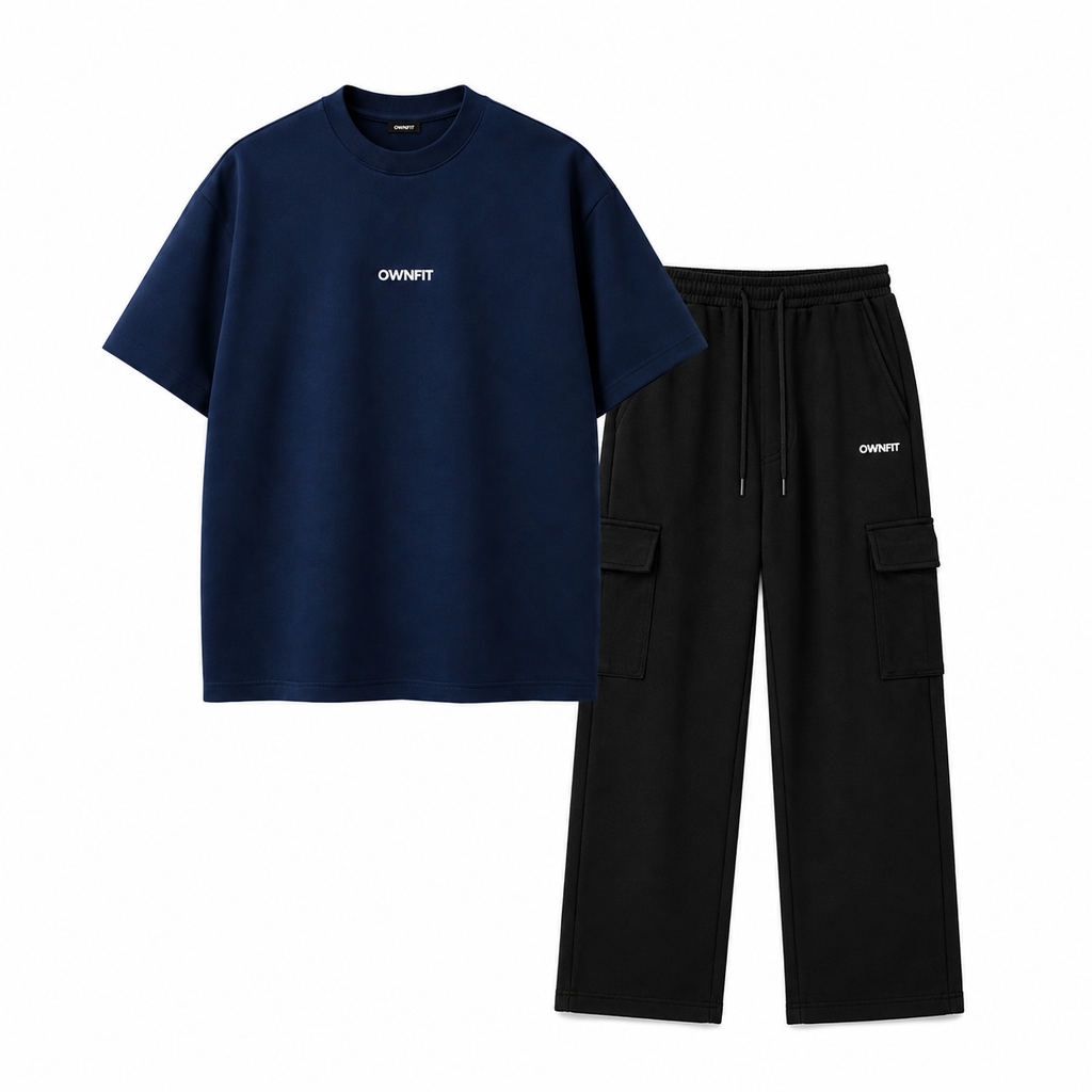 Nevy tee + Black cargo trouser for mens