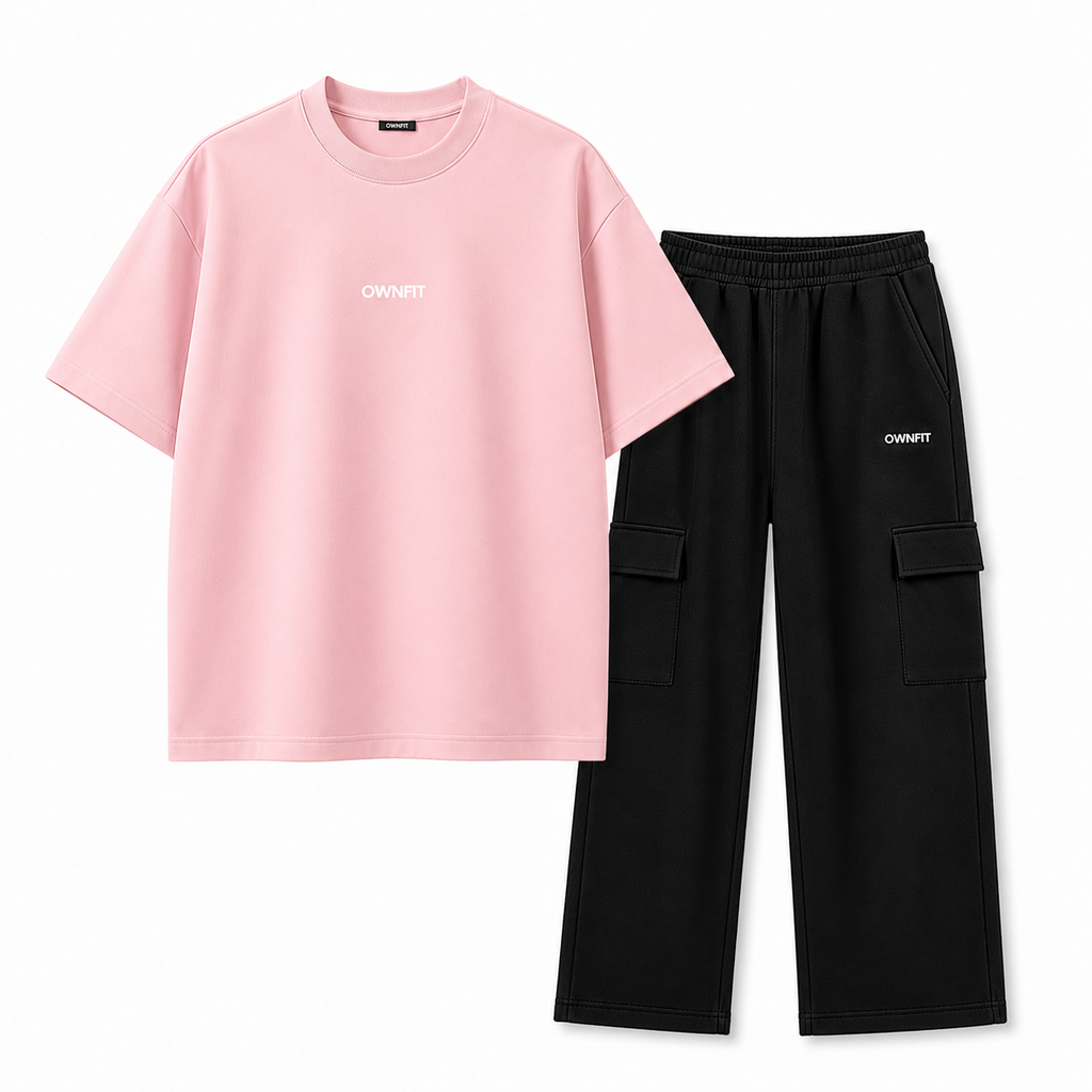 light pink tee  + Black cargo trouser for mens