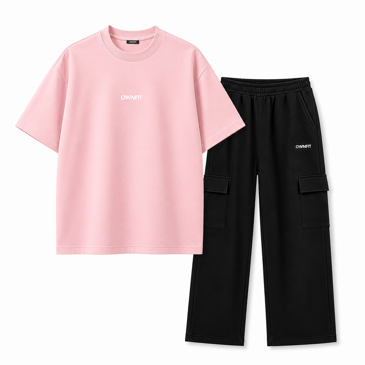 light pink tee  + Black cargo trouser for mens