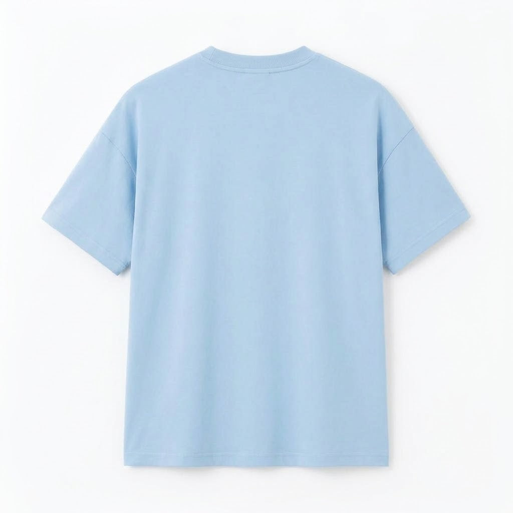 sky blue  tee + plain white trouser