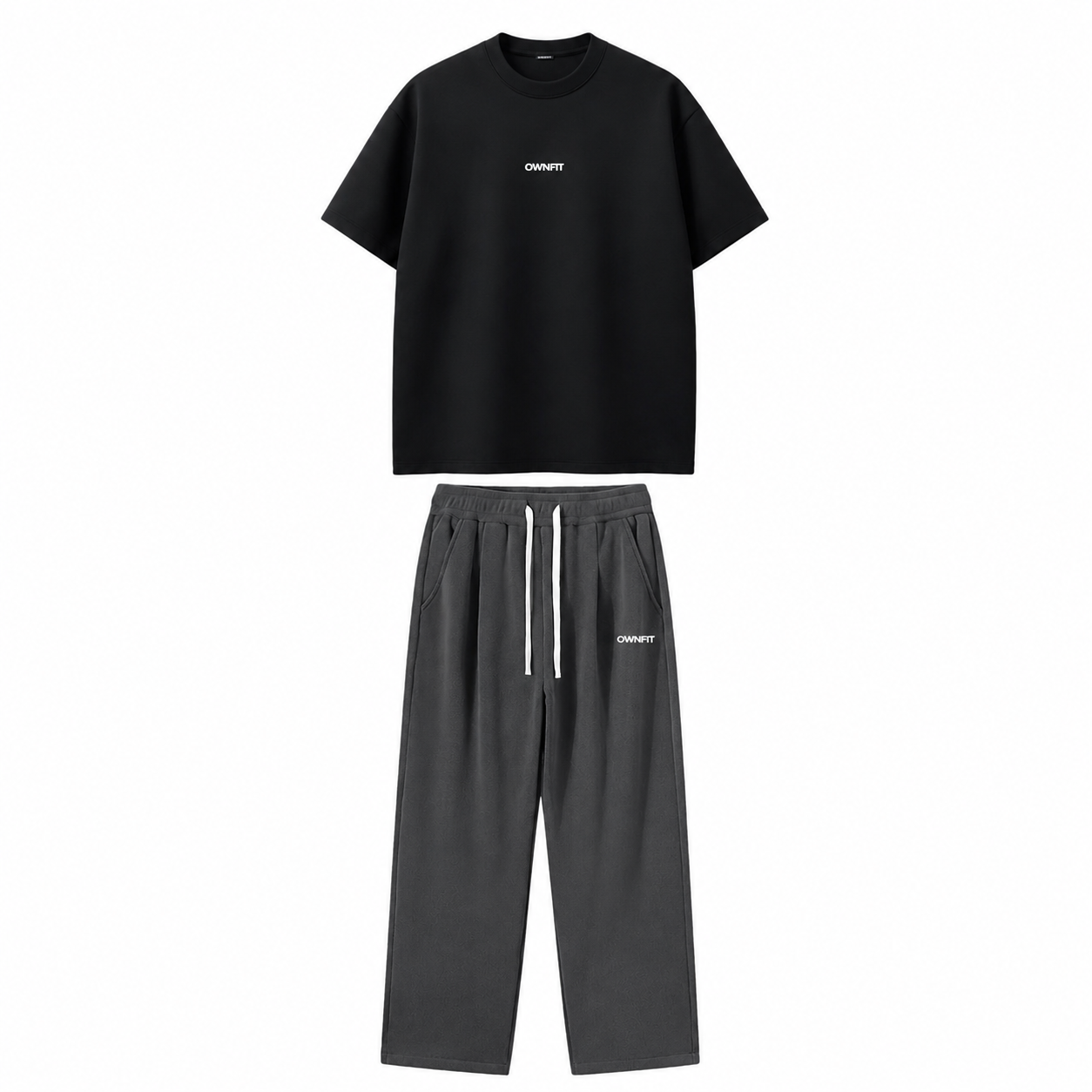 Black tshirt+steel grey tracksuit