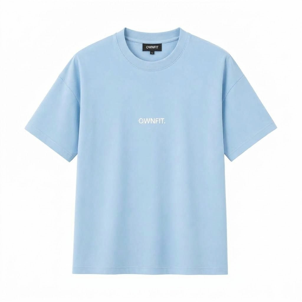 sky blue  tee + plain white trouser