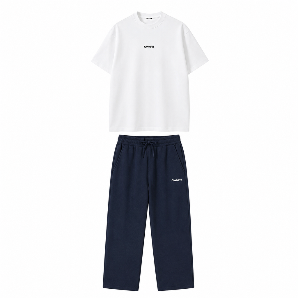 White tshirt + nevy blue trouser