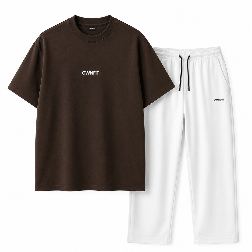 Brown tee + white baggy trouser for mens