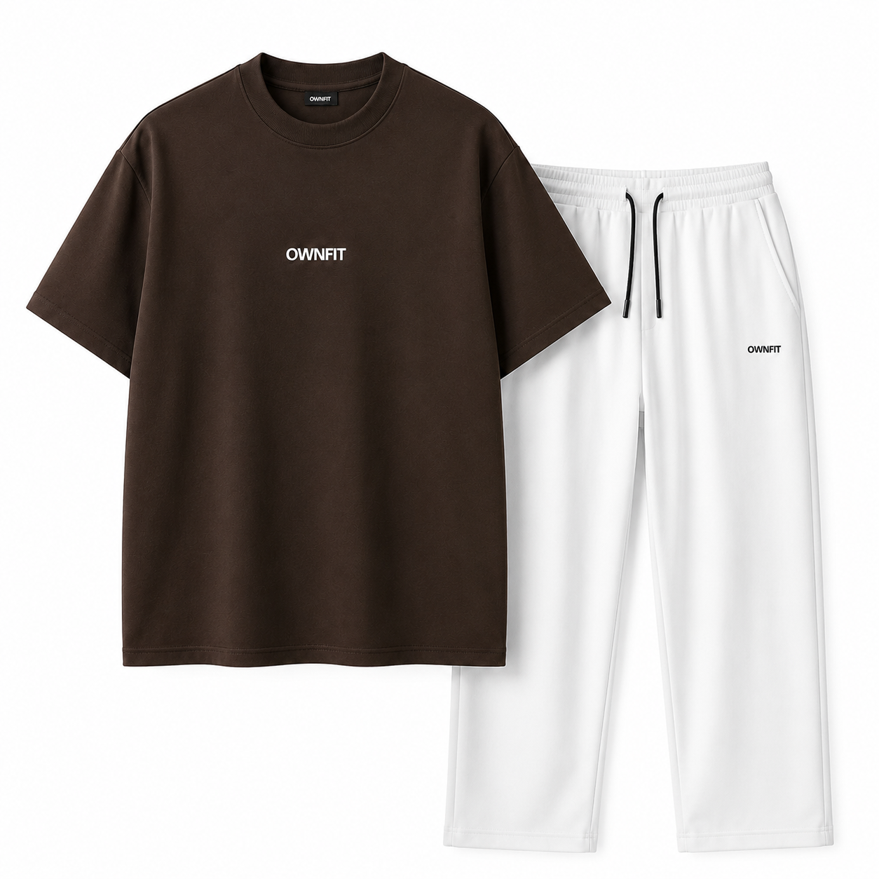 Brown tee + white baggy trouser for mens