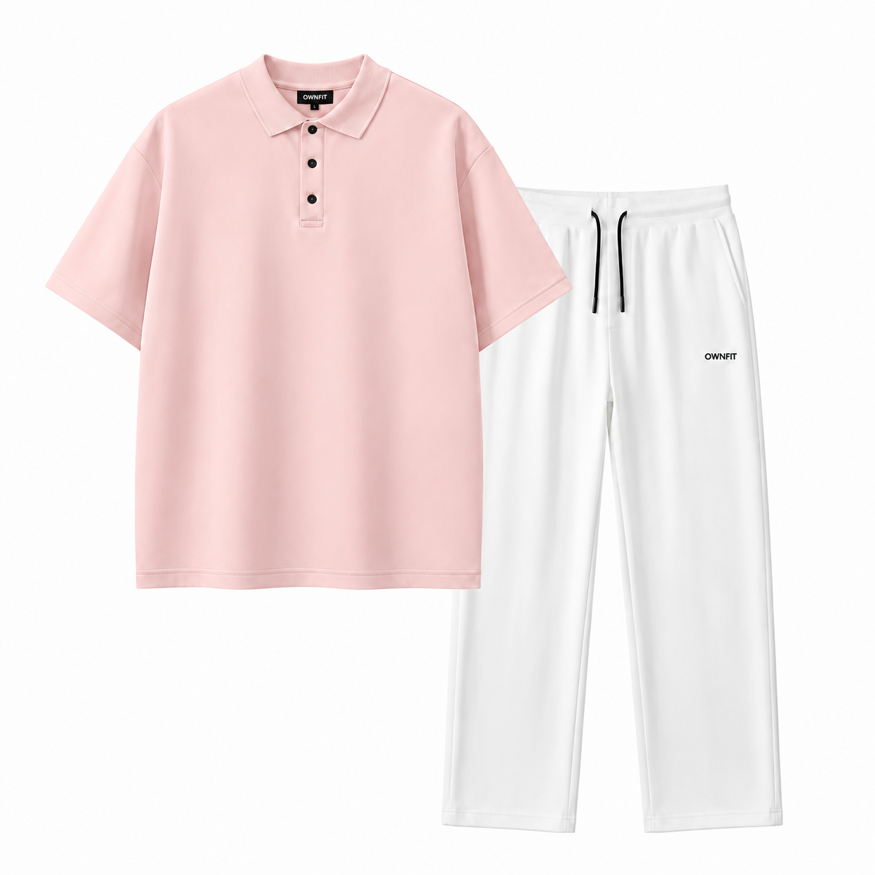 Pure pink polo with white baggy trouser