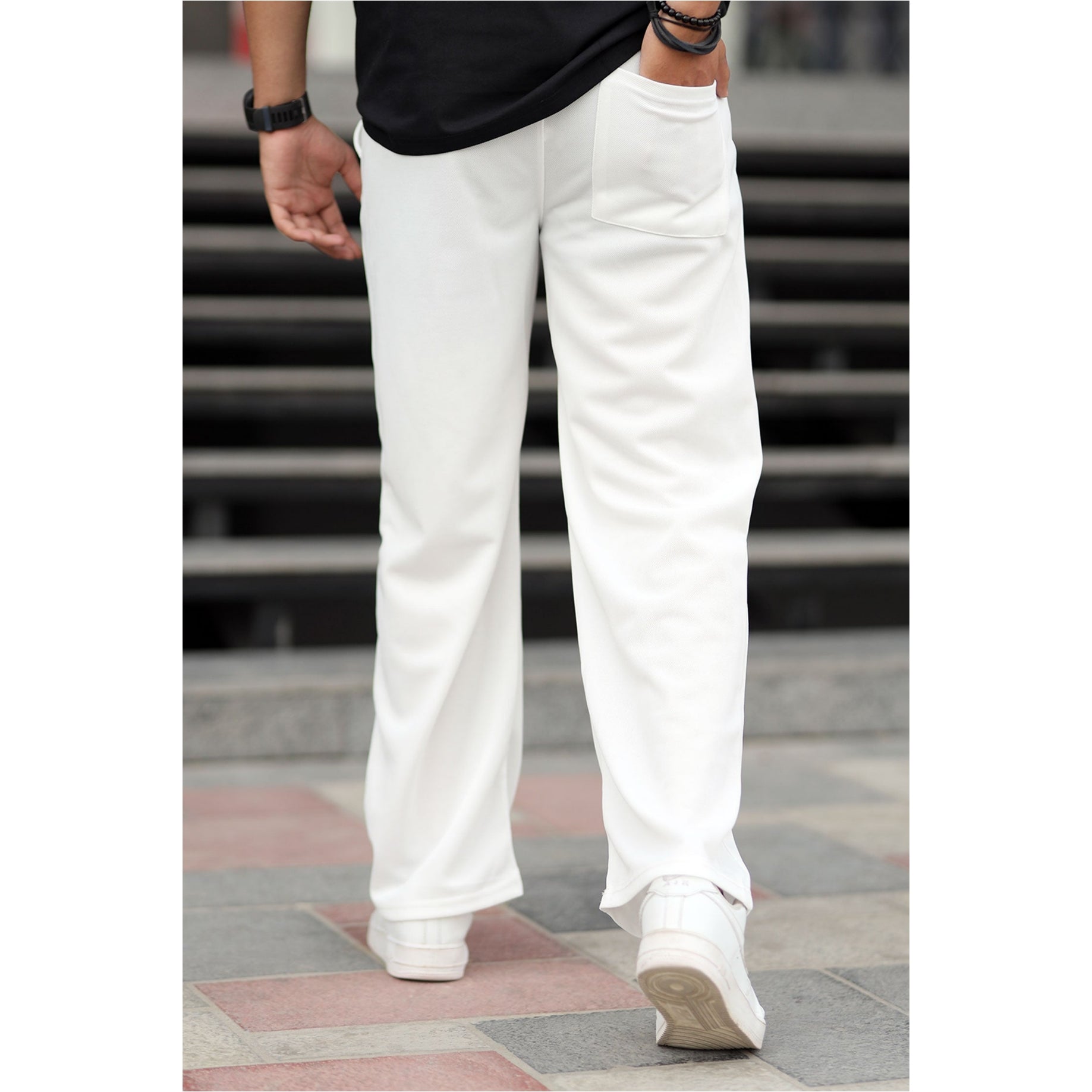 white baggy trouser for mens in french terry