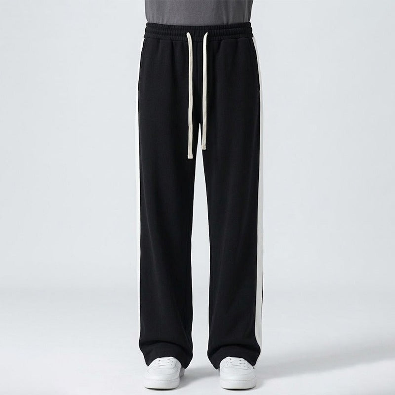 Black white pannel straight fit trouser for mens