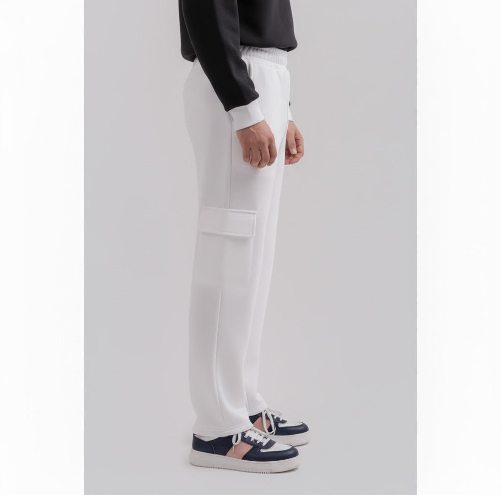 Off white cargo trouser for unisex in french terry