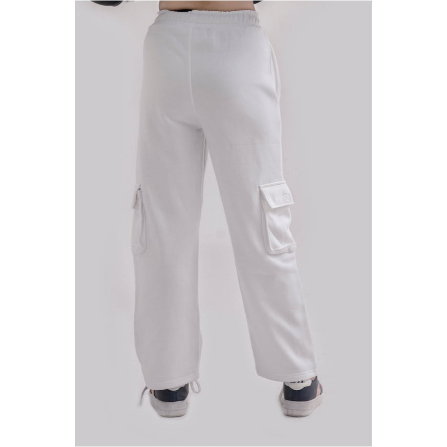 Off white cargo trouser for unisex in french terry