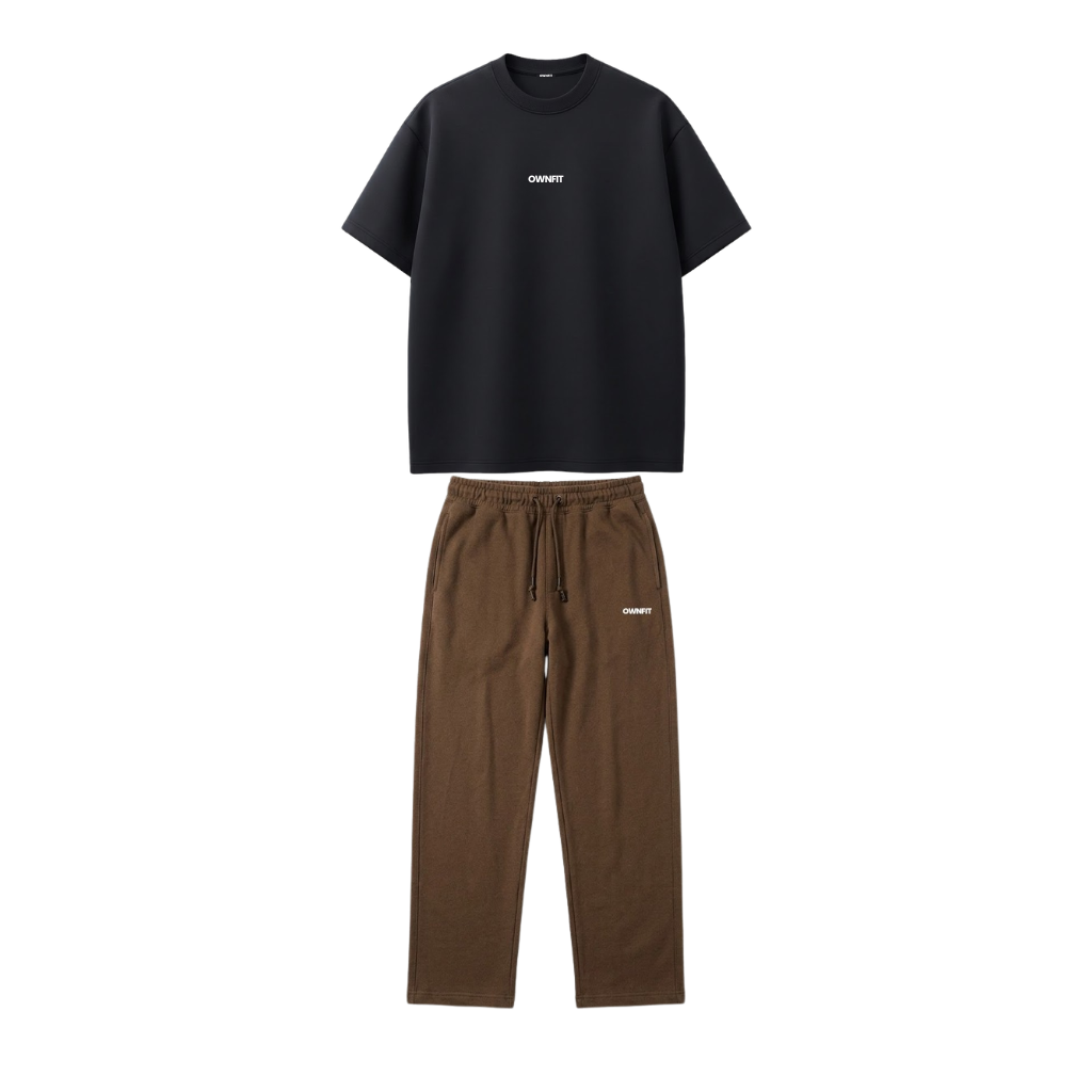 combo black tee + brown Trouser