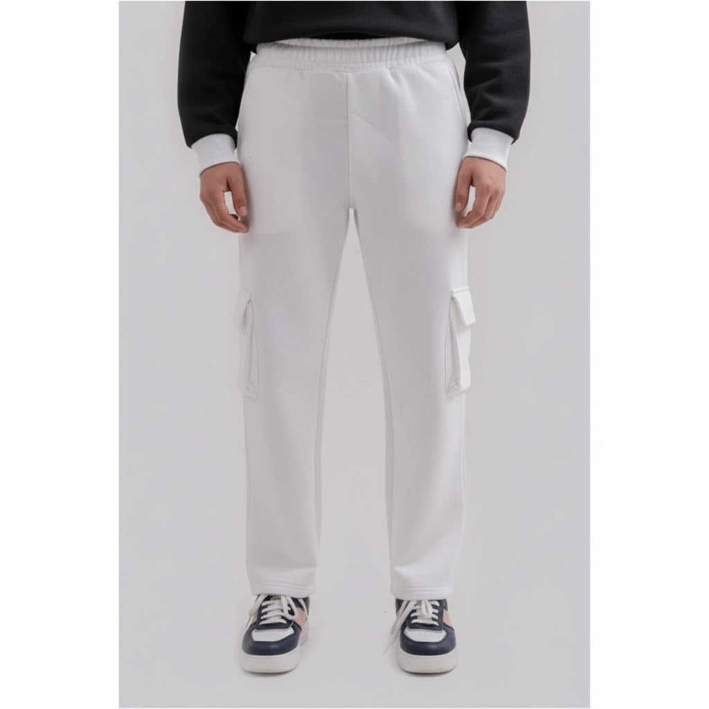Off white cargo trouser for unisex in french terry