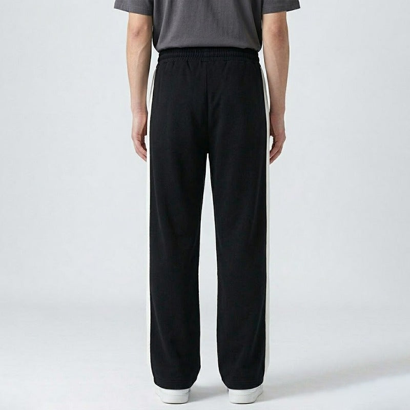 Black white pannel straight fit trouser for mens