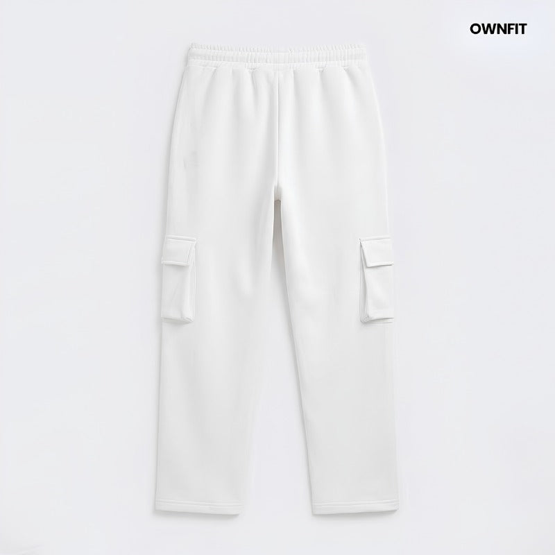 Off white cargo trouser for unisex in french terry