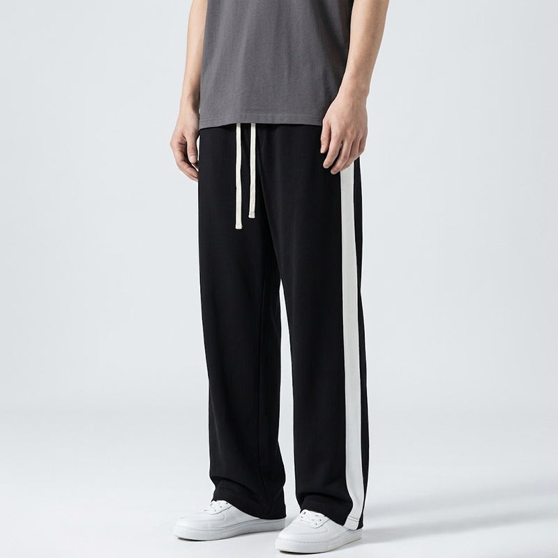 Black white pannel straight fit trouser for mens