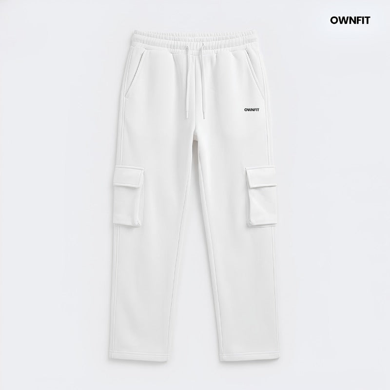 Off white cargo trouser for unisex in french terry