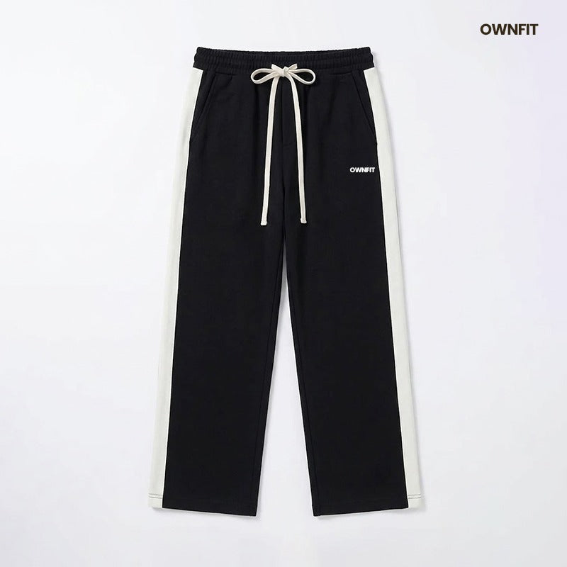 Black white pannel straight fit trouser for mens