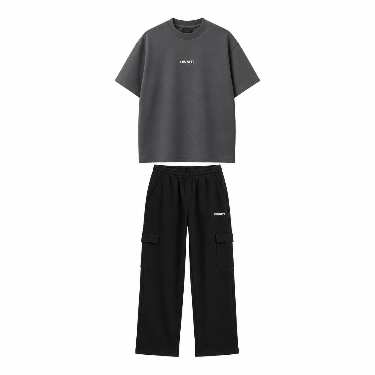 Combo grey tshirt+Black cargo trouser