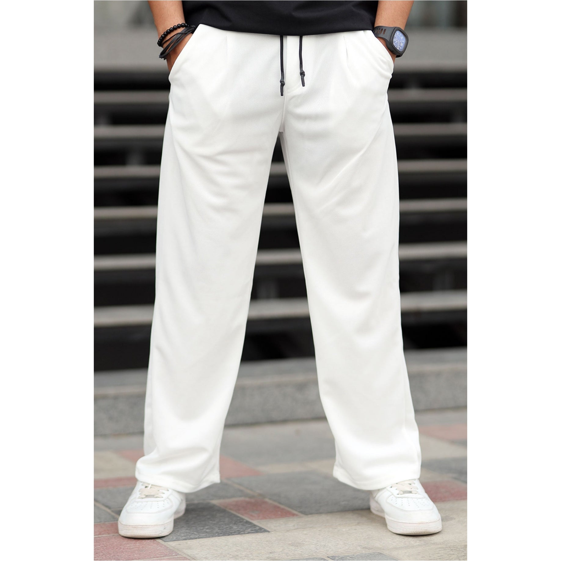 white baggy trouser for mens in french terry
