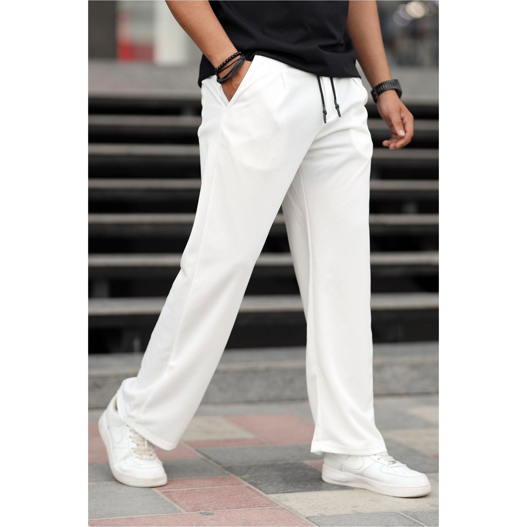 white baggy trouser for mens in french terry