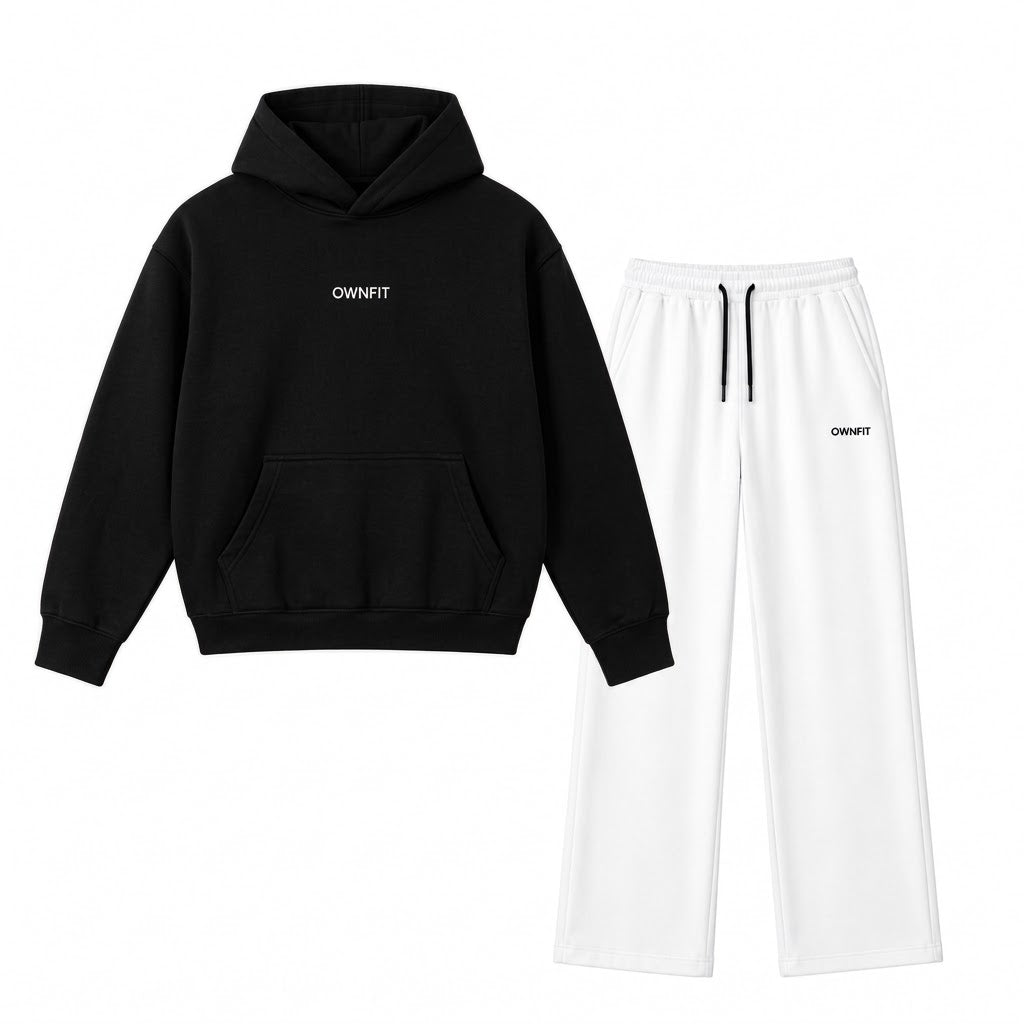 black hoodie and white trouser